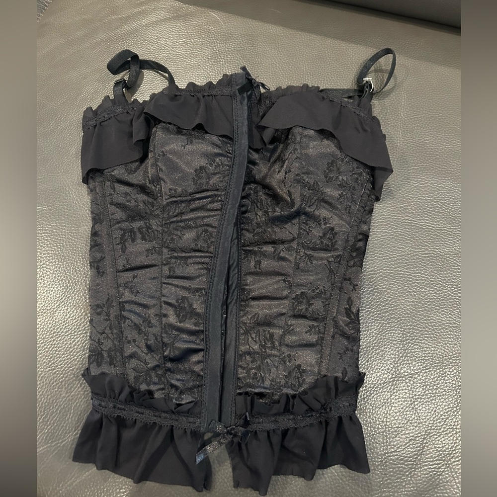 sophie b. Black Sheer Lace Trim Bustier Top